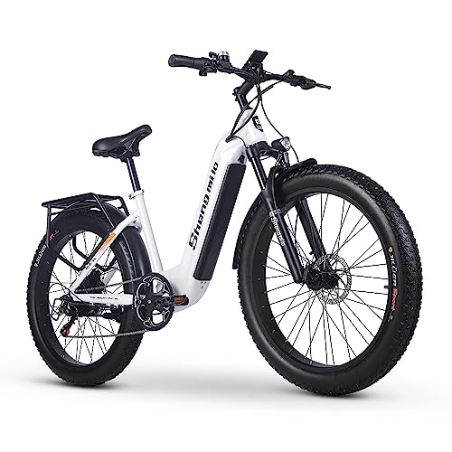 Elektrofahrräder : Shengmilo-MX06 26-Zoll-Elektrofahrrad für Erwachsene, Samsung 17, 5 Ah 840 Wh Li-Akku, BAFANG-Motor, Fat Tire E-Mountainbike mit 3 Fahrmodi, City-E-Bike, 7 Gänge, doppelte hydraulische Scheibenbremsen…