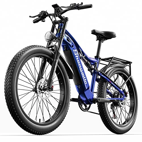 Elektrofahrräder : Shengmilo New-MX03 Fat Tire Elektrofahrrad für Erwachsene, 26-Zoll-Elektro-Mountainbike mit Vollfederung, E-Bike mit Rahmen aus Aluminiumlegierung und 48 V 15 Ah LG Lithium-Batterie