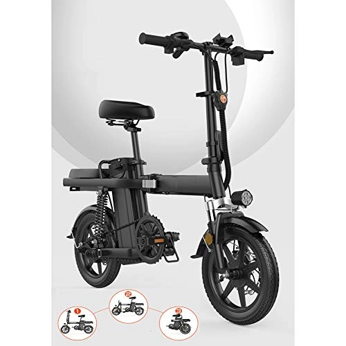 Elektrofahrräder : SHENXX Elektrofahrrad 14 Zoll Faltbares E-Bike Roller, E-Faltrad, 48V 350W Heckmotor, mechanische Scheibenbremsen, Schnelle Aufladung, Schwarz, 20Abatterylife80km