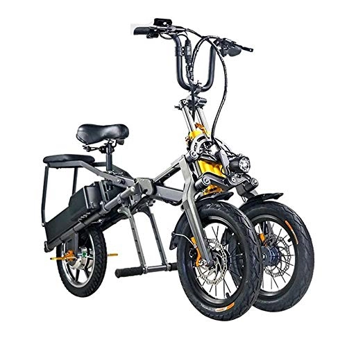Elektrofahrräder : Shiyajun Schnell zusammenklappbare Lithiumbatterie mit einem Schlüssel Dreirad-Elektroradfahrer-Doppelbatterie-Silber grau