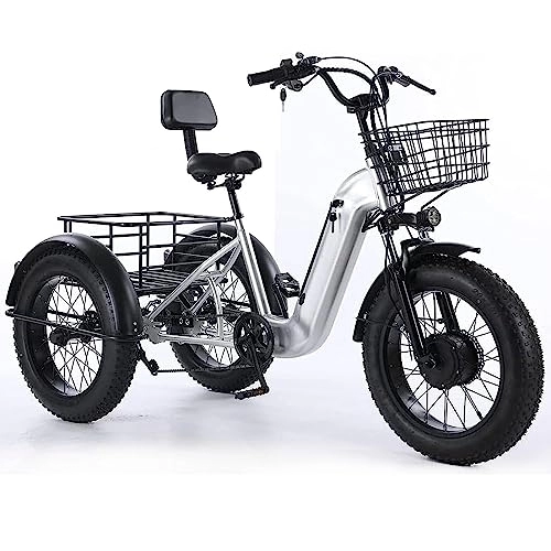 Elektrofahrräder : SKVLF 20-Zoll-Fat-Reifen-Elektrofahrrad Für Erwachsene, Elektrisches Dreirad Mit Hinterem Korb, Schneedreirad, Einkaufsfahrrad, Abnehmbare Lithiumbatterie