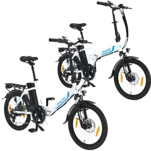 Elektrofahrräder : smartEC Camp-20D & Camp-20H E-Bike Klapprad 250W Hinterradmotor Li-Ion-Akku 36V / 15, 6Ah 20 Zoll E-Klapprad E-Faltrad Elektrofahrrad Reichweite 100km bis 25km / h Modelljahr 2023 (Weiß)