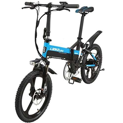 Elektrofahrräder : SMLRO LANKELEISI G550 Elektro-Fahrrad mit Advanced-Konfiguration - 20 Zoll 48 V / 240 W 10 AH Lithium E-Bike 7-Gang - Klapp-Full Suspension Fahrrad - 5 Gänge (Schwarz Blau)