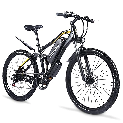 Elektrofahrräder : SONGZO Elektrofahrrad 27, 5 Zoll für Erwachsene, Mountainbike, elektrisch, mit Lithium-Ionen-Akku, 48 V, 15 Ah, doppelte Stoßdämpfung
