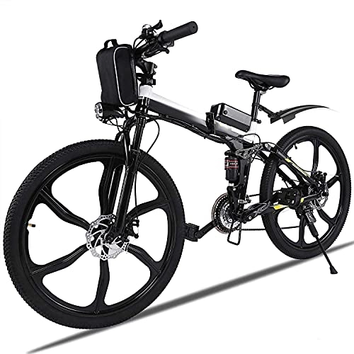 Elektrofahrräder : Speedrid 26 Zoll E-Bike faltrad / E-Mountainbike, e-Klapprad mit 6-Speichen-Super-Magnesium-Legierung, integriertem Rad, Premium-Vollfederung und 36V-8AH AKKU (Black)