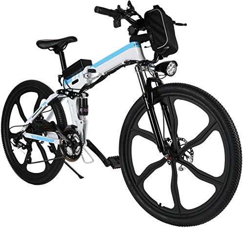 Elektrofahrräder : Speedrid E Bike Faltbares Elektrofahrrad mit integrierten Rädern, 26 Zoll E Klapprad mit 250w Motor und Shimano 21 Gänge für Damen und Herren (Weiß)