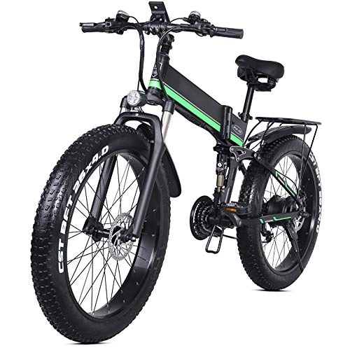 Elektrofahrräder : StAuoPK Elektro-Bike 26 Zoll Folding Fat Tire Bike Schnee 12Ah Li-Batterie 21 Geschwindigkeit Beach Cruiser Berg E-Bike mit Rear Seat