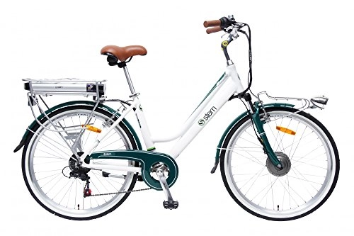 Elektrofahrräder : STEM Elektrofahrrad E-Bike Samsung Lithium Akku 26' 250W Shimano 6-Gang Elektromotor inkl. USB, Farbe:weiß-grün