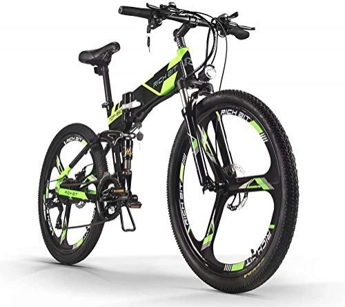 Elektrofahrräder : SUFUL TOP-860 Elektrisches Klapprad 26 Zoll 36 V 250 W 12, 8 Ah Vollgefedertes Stadtrad Elektrisches Faltbares Mountainbike (schwarz grün)