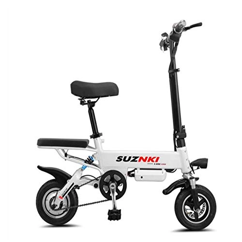 Elektrofahrräder : Suyanouz 10Inch Elektrisches Fahrrad Tragbare Folding Elektro-Fahrrad Mini Adult E Bike Powered MotorrDer Zwei-Scheibenbremsen Elektro-Fahrrad, Wei, A