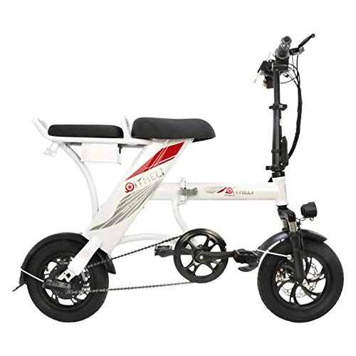 Elektrofahrräder : Suyanouz New Folding Elektro-Fahrrad 12-Zoll Abnehmbare Batterie-Elektrische Fahrrad-Reise Ebike Erwachsene 2-Rad-Batterie Scooter, Weiss 15Ah-Batterie, A