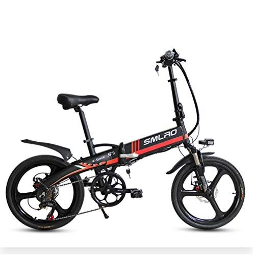 Elektrofahrräder : SYCHONG Folding Electric Bike 20", Abnehmbare Lithium-Batterie Mit 5-Speed ​​Power Adjustment Instrumente, LED-Scheinwerfer + Lautsprecher, Orange