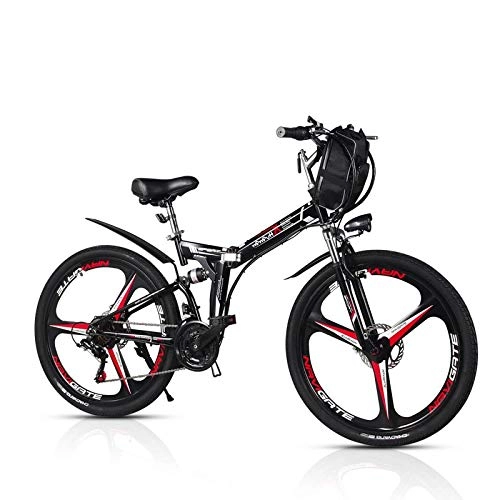 Elektrofahrräder : SYLTL Elektrofahrrad 26Zoll E- Bike Mountainbike 48V 8AH Lithium Batterie Abnehmbarer 21 Gang Getriebe Faltbares E-Bike, Schwarz, 45km