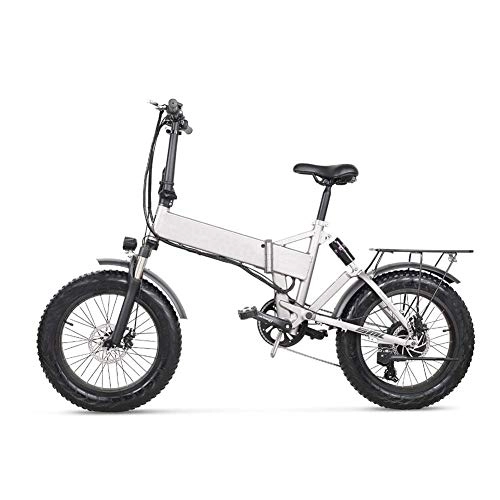 Elektrofahrräder : Syxfckc 20 Zoll Schnee Fahrrad elektrischer 500W gefaltet Mountainbike, mit dem Rücksitz und Scheibenbremsen, mit 48V 12.8AH Lithium-Batterie (Silber)