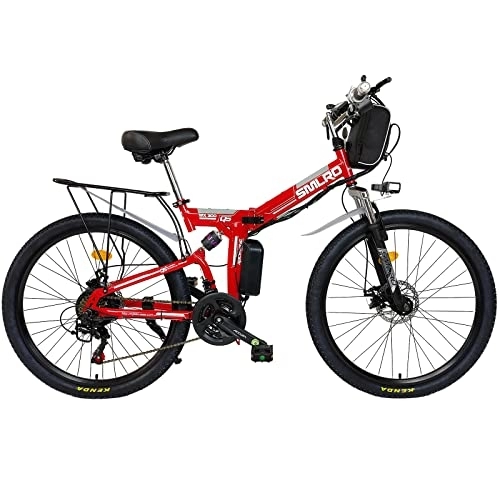 Elektrofahrräder : TAOCI 26 Zoll E-Bike Klappbar Elektrofahrrad für Herren, Shimano 21-Gang, Faltbares Mountainbike Elektrisches Fahrrad mit Abnehmbare 10AH Lithium-Ionen Batterie, doppelte Stoßdämpfung (rot)