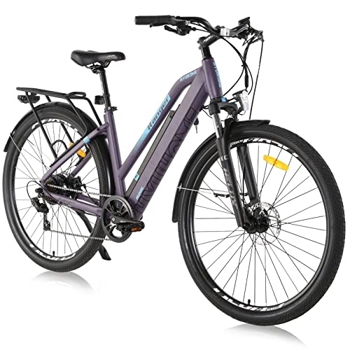 Elektrofahrräder : TAOCI E Bike Herren 28 Zoll mit BAFANG Bürstenloser Motor, 36V 12, 5Ah Commuter Elektrofahrrad für Damen mit Shimano 7-Gang und abnehmbarem Lithium-Akku, Violett