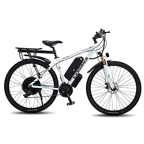 Elektrofahrräder : TAOCI E-Bikes für Erwachsene, Mountainbike, Magnesiumlegierung, E-Bikes für jedes Gelände, 29 Zoll, 48 V, 13AH, Abnehmbarer Lithium-Ionen-Akku, für Outdoor, Radfahren, Reisen, Workout, Weiß