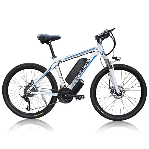 Elektrofahrräder : TAOCI E-Mountainbike für Herren 26 Zoll 36 V, Shimano 21 Gänge, Abnehmbarer Lithium-Ionen-Akku, E-Bike für Outdoor, Pedelec Radfahren, Workout (White Blue)