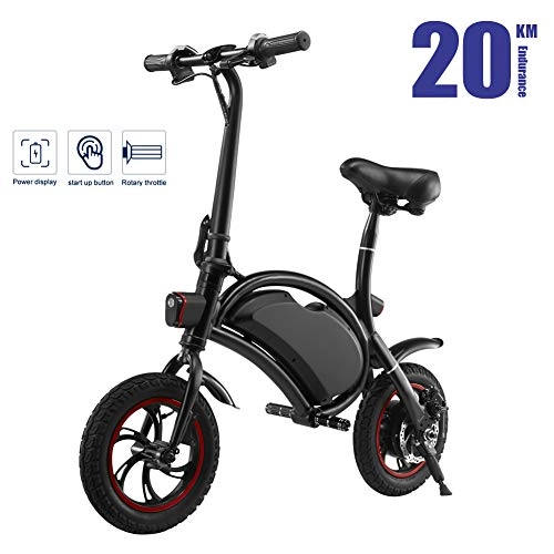Elektrofahrräder : TBDLG Faltrad E-Bike, 12 Zoll 36v Front LED Licht, maximale Geschwindigkeit des Stadtfahrrads 30Km / h, Scheibenbremsen, Schwarz