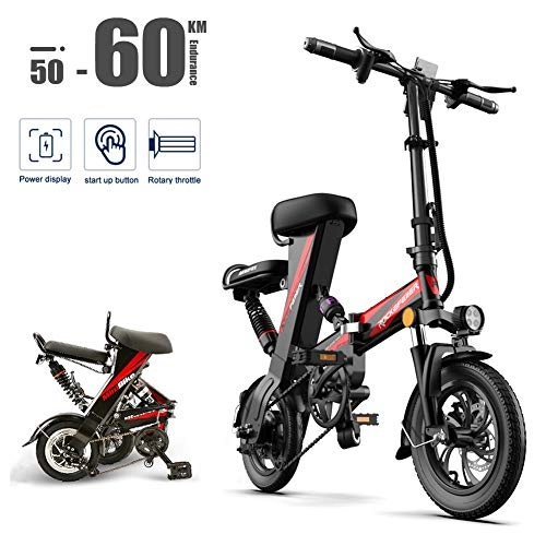 Elektrofahrräder : TBDLG Faltrad E-Bike, 12 Zoll 48v Front LED Licht, maximale Geschwindigkeit des Stadtfahrrads 30Km / h, Scheibenbremsen