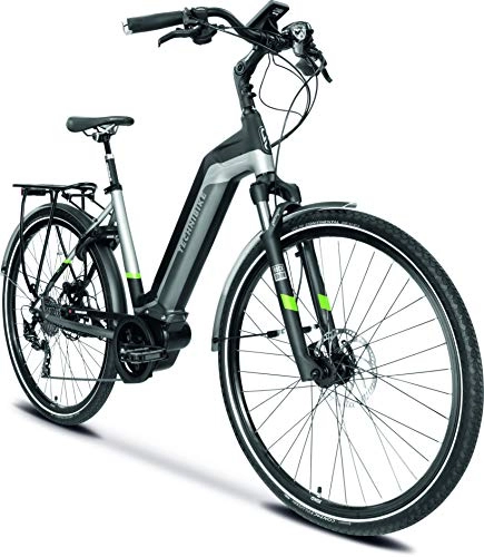 Elektrofahrräder : TechniBike CITY 28 Zoll E-Bike (Pedelec, Elektrofahrrad, Citybike, 450Wh Continental Akku, Continental 48V 250 Watt 70 Nm Motor, Rahmenhöhe 43 cm) schwarz / grau / grün