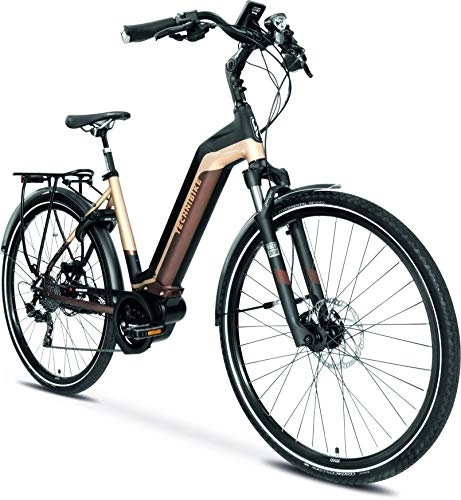 Elektrofahrräder : TechniBike CITY 28 Zoll E-Bike (Pedelec, Elektrofahrrad, Citybike, 450Wh Continental Akku, Continental 48V 250 Watt 70 Nm Motor, Rahmenhöhe 48 cm) schwarz / braun / gold