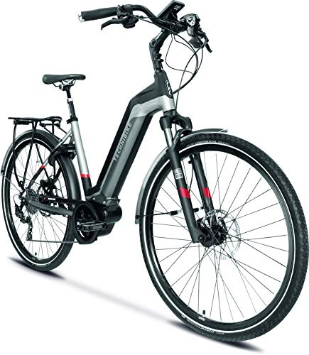 Elektrofahrräder : TechniBike CITY 28 Zoll E-Bike (Pedelec, Elektrofahrrad, Citybike, 450Wh Continental Akku, Continental 48V 250 Watt 70 Nm Motor, Rahmenhöhe 48 cm) schwarz / grau / rot