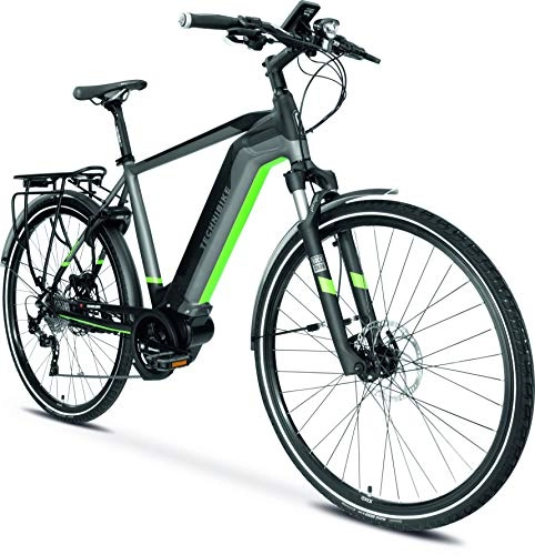 Elektrofahrräder : TechniBike TREKKING Herren E-Bike (Pedelec, Elektrofahrrad, Trekkingbike, 600Wh Continental Akku, Continental 48V 250 Watt 70 Nm Motor, Rahmenhöhe 48 cm) schwarz / grau / grün