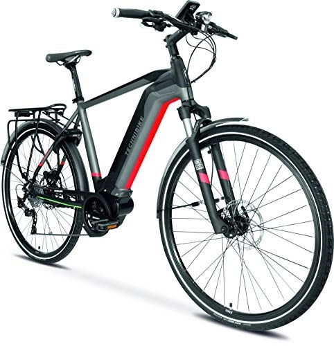 Elektrofahrräder : TechniBike TREKKING Herren E-Bike (Pedelec, Elektrofahrrad, Trekkingbike, 600Wh Continental Akku, Continental 48V 250 Watt 70 Nm Motor, Rahmenhöhe 48 cm) schwarz / grau / rot