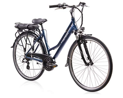 Elektrofahrräder : TRETWERK - 28 Zoll E-Bike Damen Pedelec - Seville 1.5 blau - E-Trekkingbike Damenfahrrad mit hoher Reichweite und 21 Gang Shimano Kettenschaltung - Elektrofahrrad mit Hecknabenmotor 250W, 36V