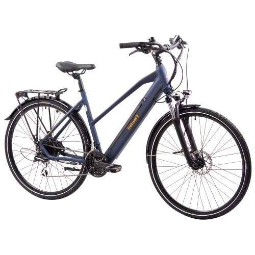 Elektrofahrräder : TRETWERK - 28 Zoll E-Bike Damen Pedelec - Seville 5.0 blau - E-Trekkingbike Damenfahrrad mit hoher Reichweite und 24 Gang Shimano Kettenschaltung - Elektrofahrrad mit Hecknabenmotor 250W, 36V