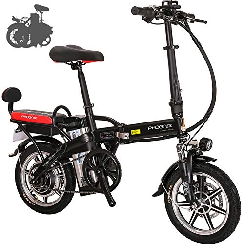 Elektrofahrräder : TTFGG Klapprad Elektrofahrrad Citybike E-Bike, 14 Zoll E-Bike, Lithium-Akku (48V 12Ah / 18 Ah / 20Ah), 250W Motor, Schwarz, 45km of Endurance