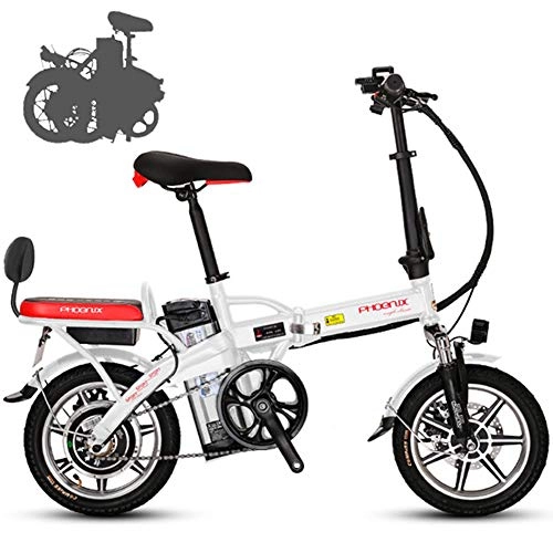 Elektrofahrräder : TTFGG Klapprad Elektrofahrrad Citybike E-Bike, 14 Zoll E-Bike, Lithium-Akku (48V 12Ah / 18 Ah / 20Ah), 250W Motor, Weiß, 45km of Endurance
