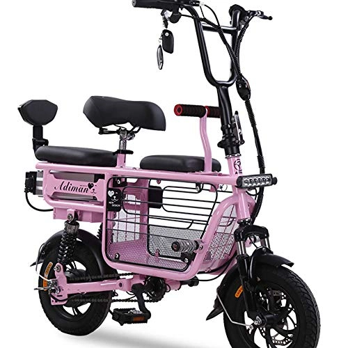 Elektrofahrräder : Unisex Elektrisches Fahrrad 48V 400W Hybridfahrrad mit Zwei Federn 12 Zoll Ebike mit Scheibenbremsen und Federgabel (herausnehmbare Lithiumbatterie), Pink, 8A