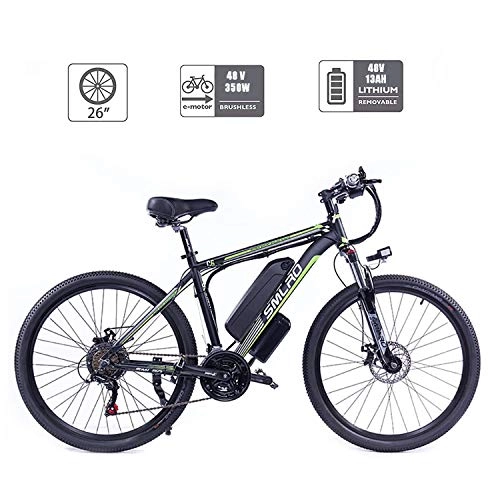Elektrofahrräder : UNOIF Bike Mountainbike elektrisches Fahrrad mit 21-Gang-Shimano-Übertragungssystem, 350W, 13AH, 36V-Lithium-Ionen-Akku, 26" Zoll, Pedelec City Bike Leichte, Black Green