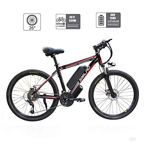 Elektrofahrräder : UNOIF Bike Mountainbike elektrisches Fahrrad mit 21-Gang-Shimano-Übertragungssystem, 350W, 13AH, 36V-Lithium-Ionen-Akku, 26" Zoll, Pedelec City Bike Leichte, Black red