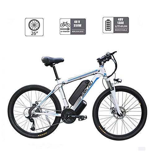 Elektrofahrräder : UNOIF Bike Mountainbike elektrisches Fahrrad mit 21-Gang-Shimano-Übertragungssystem, 350W, 13AH, 36V-Lithium-Ionen-Akku, 26" Zoll, Pedelec City Bike Leichte, White Blue