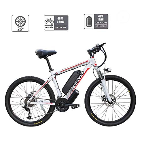 Elektrofahrräder : UNOIF Bike Mountainbike elektrisches Fahrrad mit 21-Gang-Shimano-Übertragungssystem, 350W, 13AH, 36V-Lithium-Ionen-Akku, 26" Zoll, Pedelec City Bike Leichte, White red