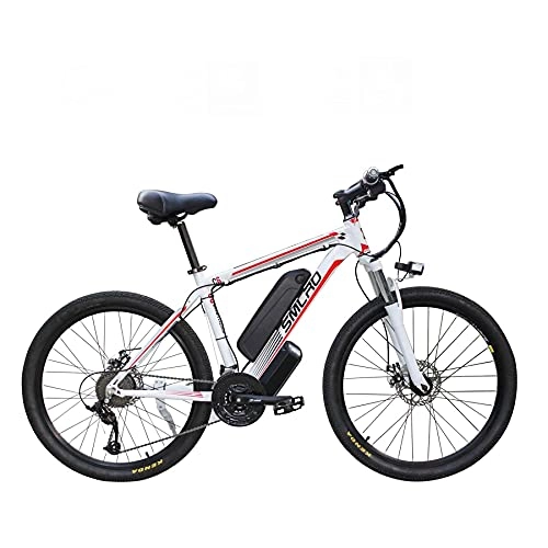 Elektrofahrräder : UNOIF Elektro-Fahrrad Elektro-Mountainbike, 26" Electric City Ebike Fahrrad mit 350W Brushless Heckmotor für Erwachsene, 48V / 13Ah Abnehmbare Lithium-Batterie, White red