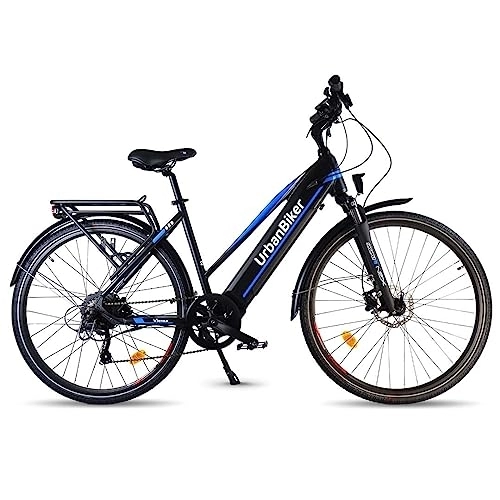 Elektrofahrräder : URBANBIKER Viena Trekking E Bike Blau 28". Motor 250W, herausnehmbarer Lithium Akku 720 WH (48v 15Ah), für Damen und Herren, All Terrain E-Bike
