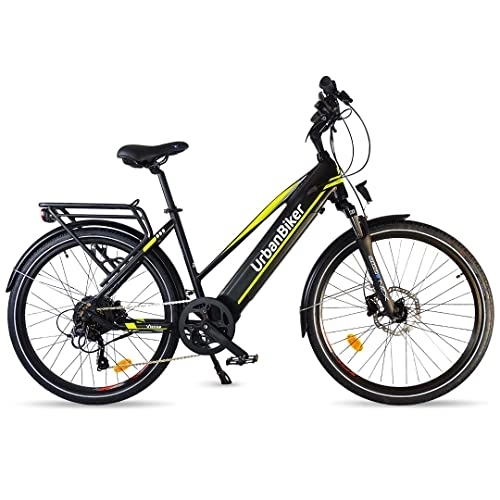 Elektrofahrräder : URBANBIKER Viena Trekking E Bike Blau / Gelb, Motor 250W, herausnehmbarer Lithium Akku 960 WH (48v 20Ah), für Damen und Herren, All Terrain E-Bike (M, Amarillo)