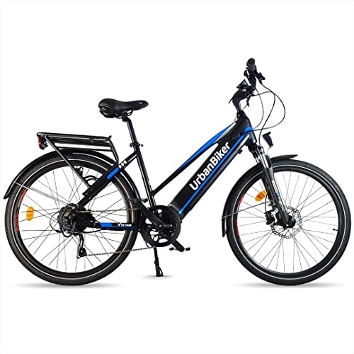 Elektrofahrräder : URBANBIKER Viena Trekking E Bike Blau / Gelb, Motor 250W, herausnehmbarer Lithium Akku 960 WH (48v 20Ah), für Damen und Herren, All Terrain E-Bike (M, Azul)