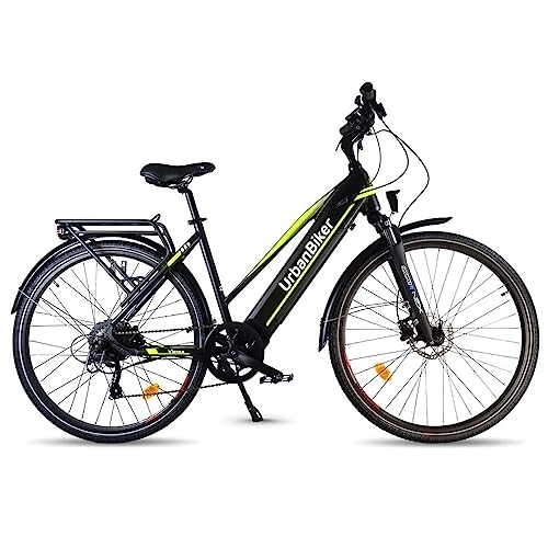 Elektrofahrräder : Urbanbiker Viena Trekking E Bike Gelb 28". Motor 250W, herausnehmbarer Lithium Akku 720 WH (48v 15Ah), für Damen und Herren, All Terrain E-Bike