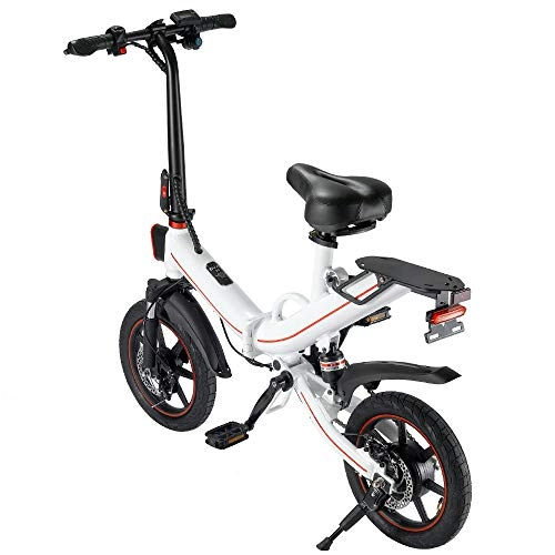Elektrofahrräder : V5 Elektrofahrräder für Erwachsene, Zusammenklappbare Fahrräder für Frauen Männer mit 400W 10 / 15Ah Batterie 48V 14inch Höchstgeschwindigkeit 25 km / h Geeignet für City Sporting Commuting (Weiß-15AH)