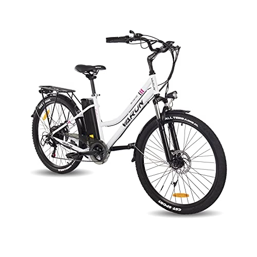 Elektrofahrräder : VARUN E-Bike Damen und Herren 26 Zoll mit 250W Motor 10, 4Ah abnehmbare Lithiumbatterie für Erwachsene City Pendler Elektrofahrrad mit Shimano 7-Gang-Getriebe