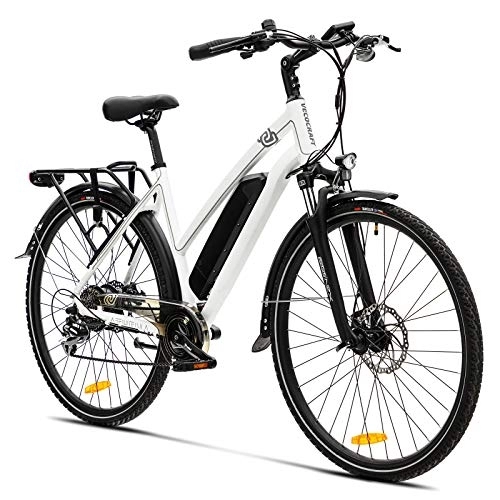 Elektrofahrräder : VecoCraft Elektrofahrrad E Bike Athena, Trekking Pedelec für Damen Herren, 28 Zoll Urban Citybike, mit 36V 250W 13Ah Akku 25km / h 100km, Shimano 8-Gang Electric Bike, Weiss