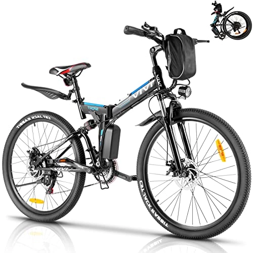 Elektrofahrräder : VIVI E-Bike Herren Elektrofahrrad, 26 Zoll Mountainbike Klappbar Elektrofahrrad, Shimano 21-Gang Elektrisches Fahrrad mit Abnehmbare 36V Lithium-Ionen Batterie (Schwarz)