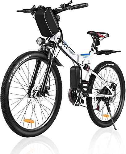 Elektrofahrräder : VIVI E-Bike Herren Elektrofahrrad, 26 Zoll Mountainbike Klappbar Elektrofahrrad, Shimano 21-Gang Elektrisches Fahrrad mit Abnehmbare 36V Lithium-Ionen Batterie (weiß Blau)