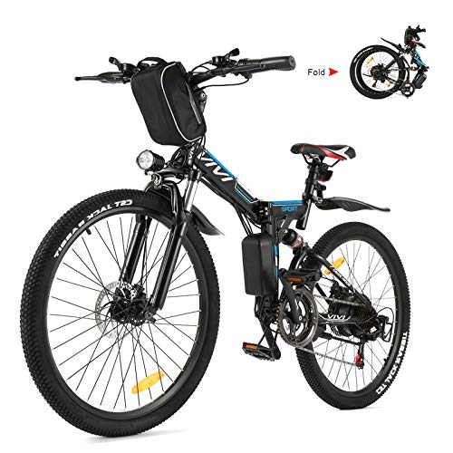 Elektrofahrräder : VIVI E-Bike Mountainbike, 26 Zoll E-Bike Klapprad, 250W Ebike Elektrofahrrad Herren Damen Mit Herausnehmbarer 36V 8Ah Batterie, Shimano 21 Gang gänge, Vollfederung Elektrofahrräder (Schwarz)