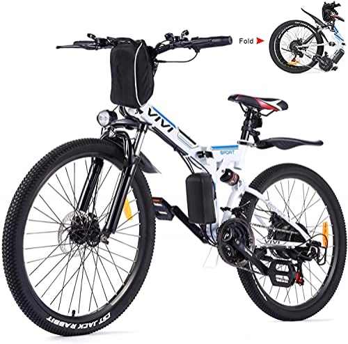 Elektrofahrräder : VIVI E-Bike Mountainbike 26 Zoll Elektrofahrräder, Klappfahrrad 350W Elektrisches Fahrrad Mit Herausnehmbarer 8Ah Batterie, Professionelle 21-Gang-gänge, Vollfederung (Weiß-Style 2)